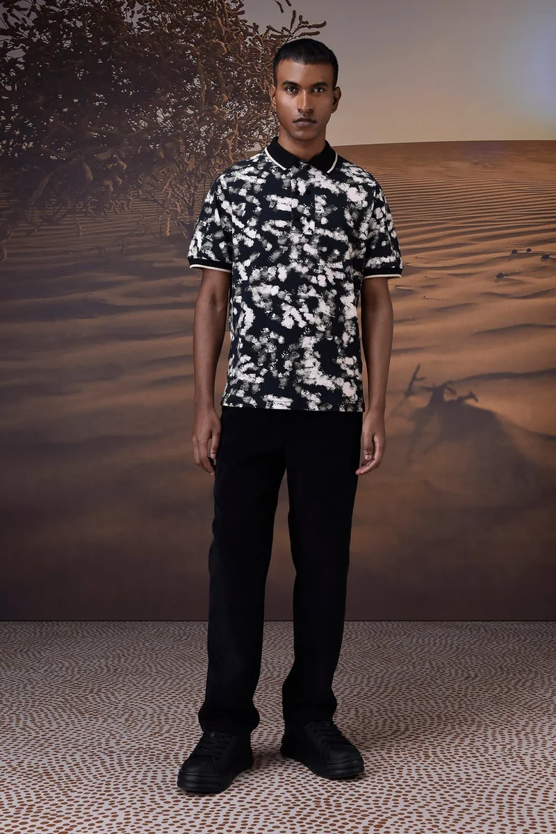 Genes Lecoanet Hemant  Black Abstract Print Polo for Men | Best Price UAE